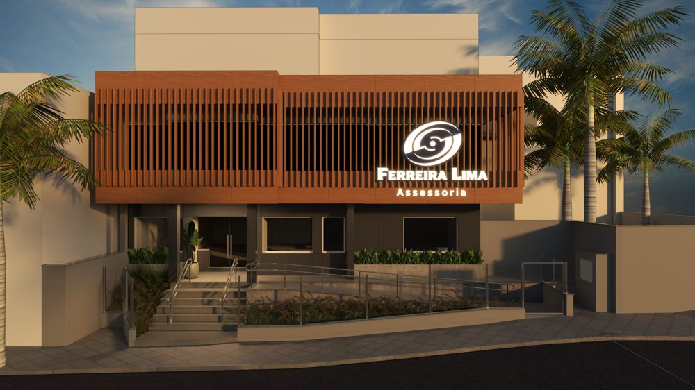 Fachada comercial com identidade visual, projeto Aline Athaydes