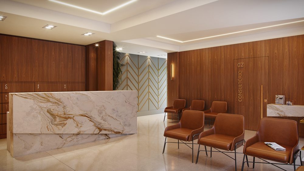 Sala de estar integrada com marcenaria e mármore, projeto Aline Athaydes